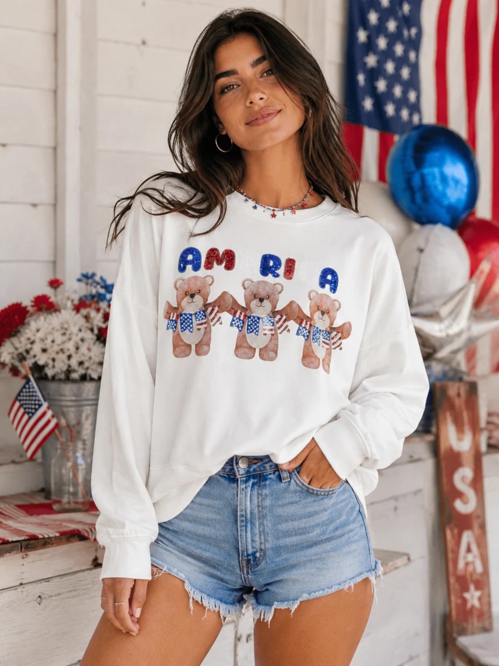 222 • AMERICA Sequin Teddy Bear Pullover